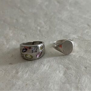Set of 925 silver Multi-Gem Dome Ring and Signet Ring